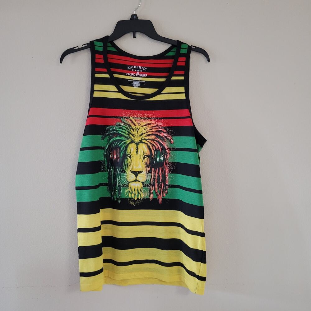 Pacific Surf Lion Headphones Rastafarian Tank Top XL